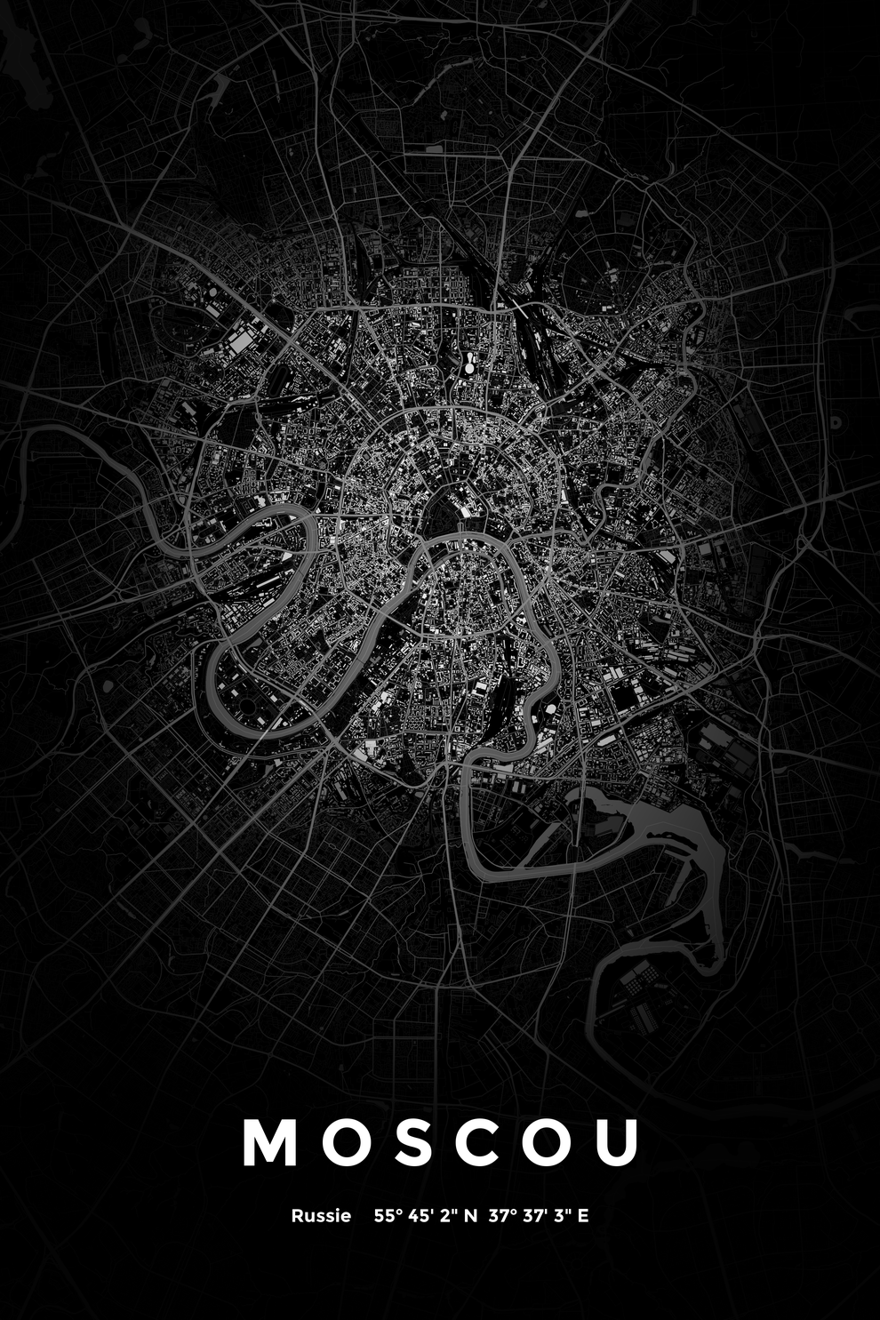 Carte de Moscou nuit - Affiche personnalisée