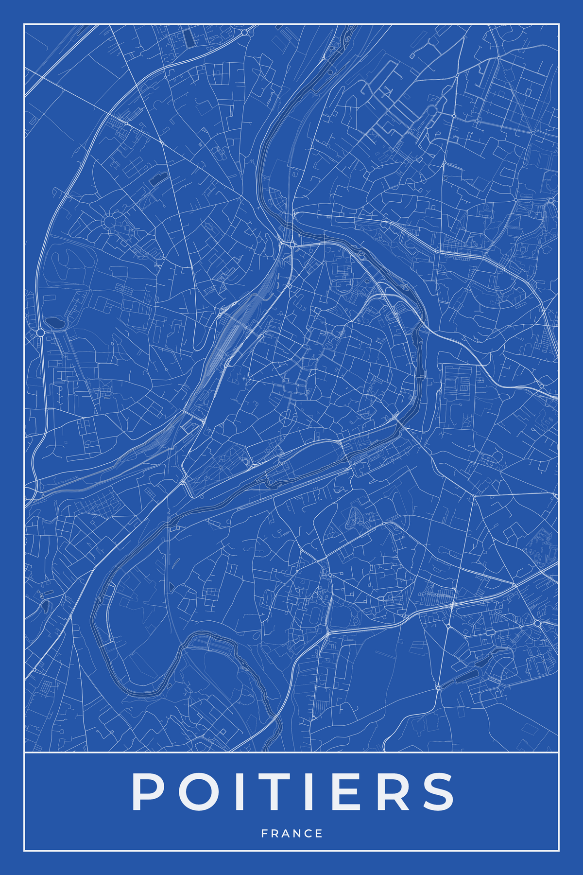 Carte de Poitiers bleue - Affiche personnalisée