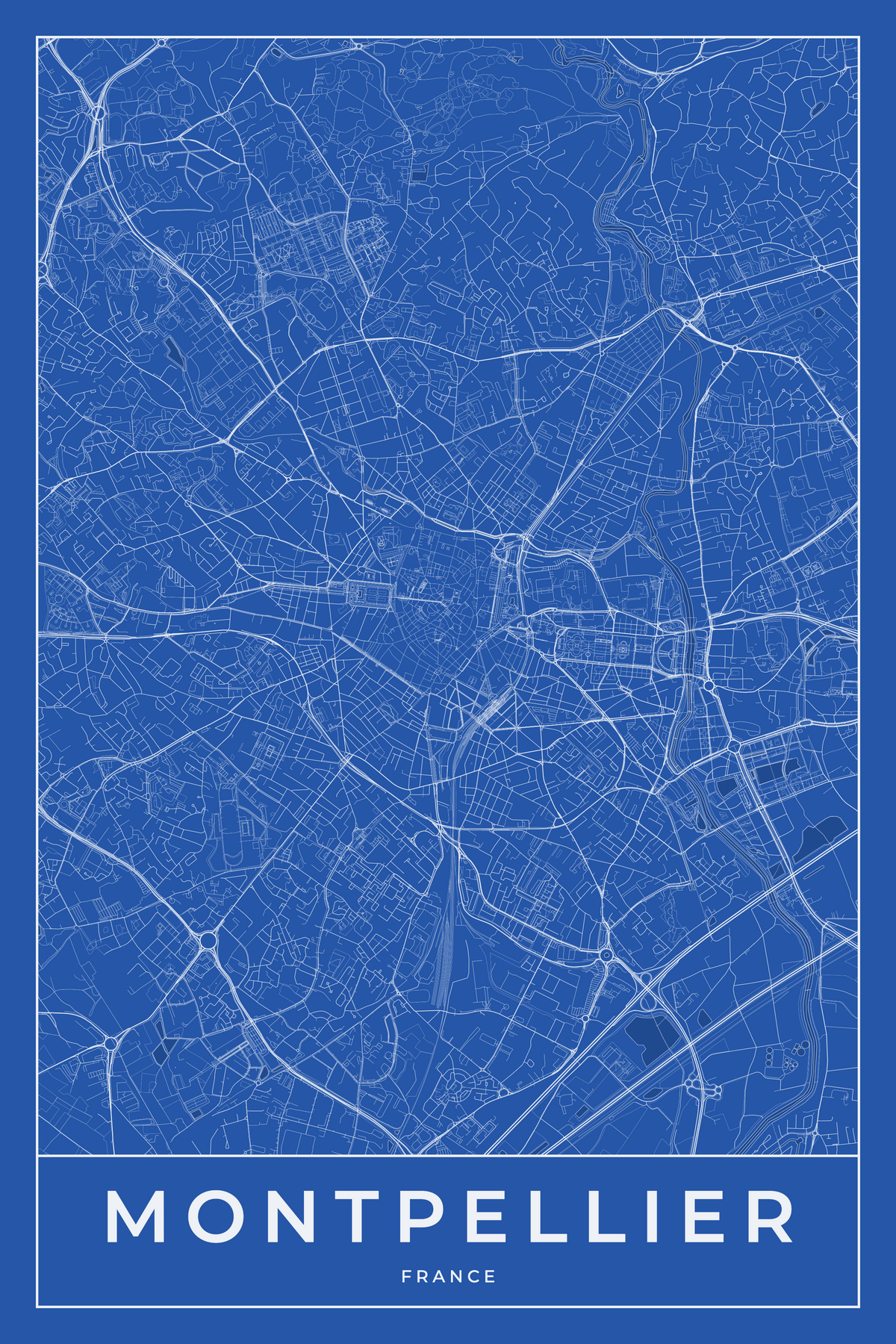 Carte de Montpellier bleue - Affiche personnalisée