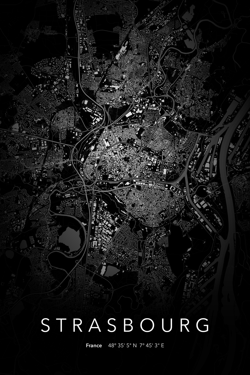 Carte de Strasbourg nuit - Affiche personnalisée