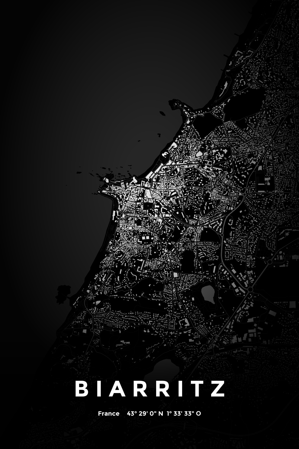 Carte de Biarritz nuit - Affiche personnalisée