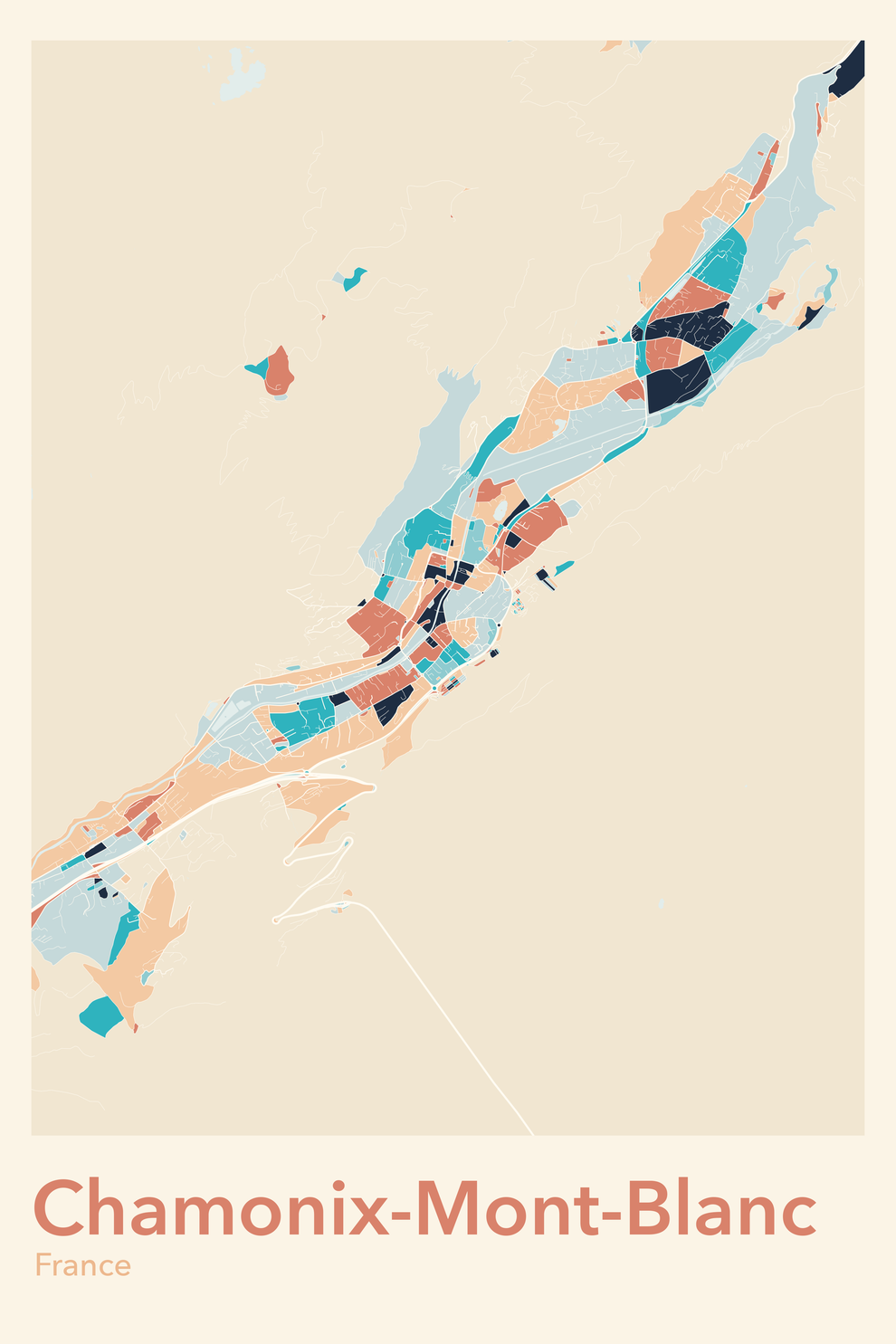Plan de Chamonix-Mont-Blanc coloré - Carte personnalisée