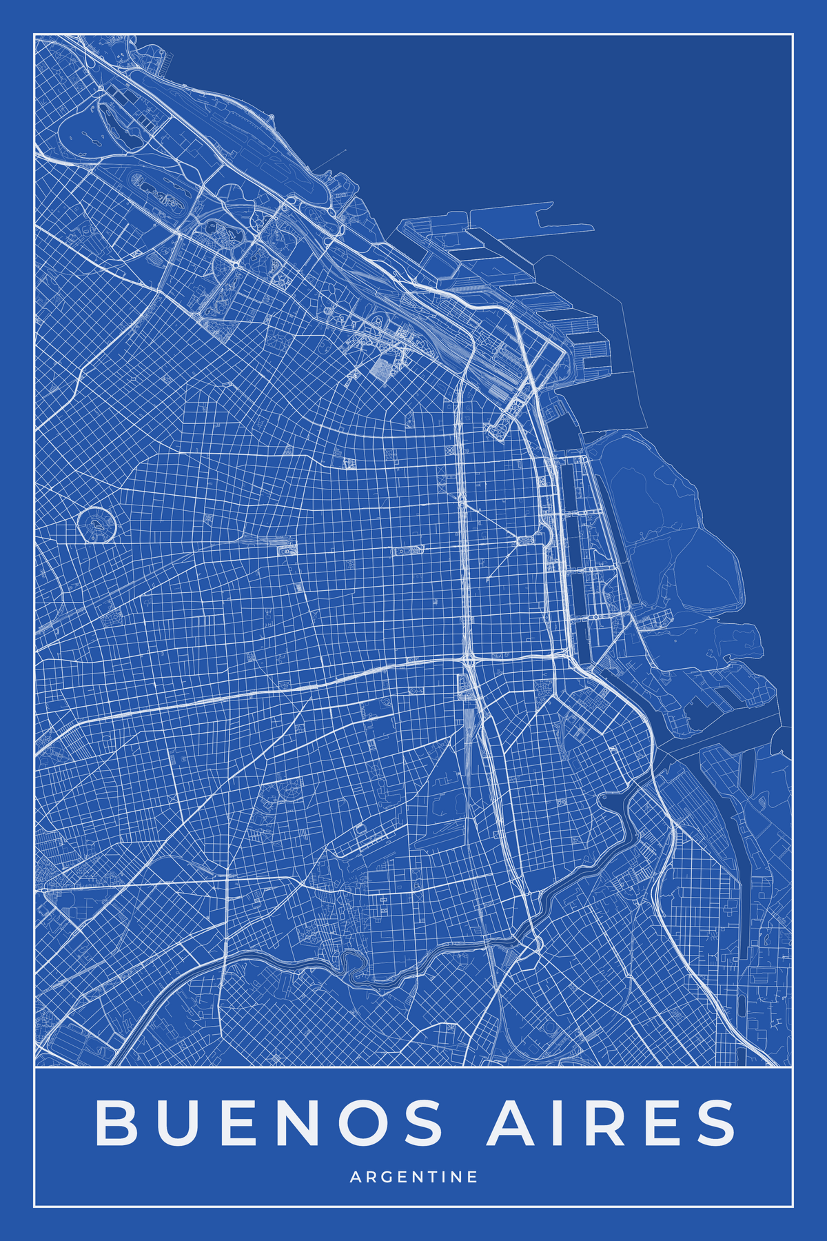 Carte de Buenos Aires bleue - Affiche personnalisée