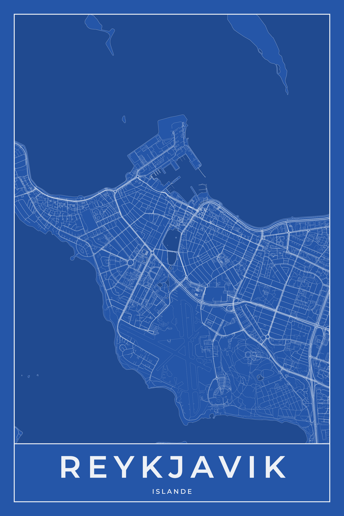 Carte de Reykjavik bleue - Affiche personnalisée