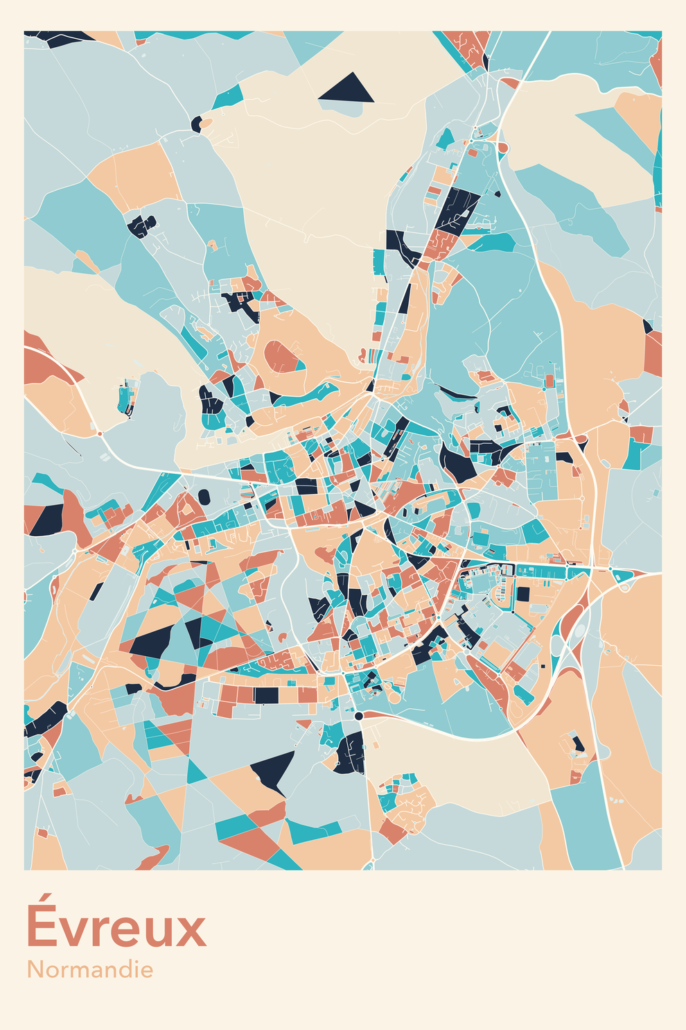 Plan d'Évreux coloré - Carte personnalisée