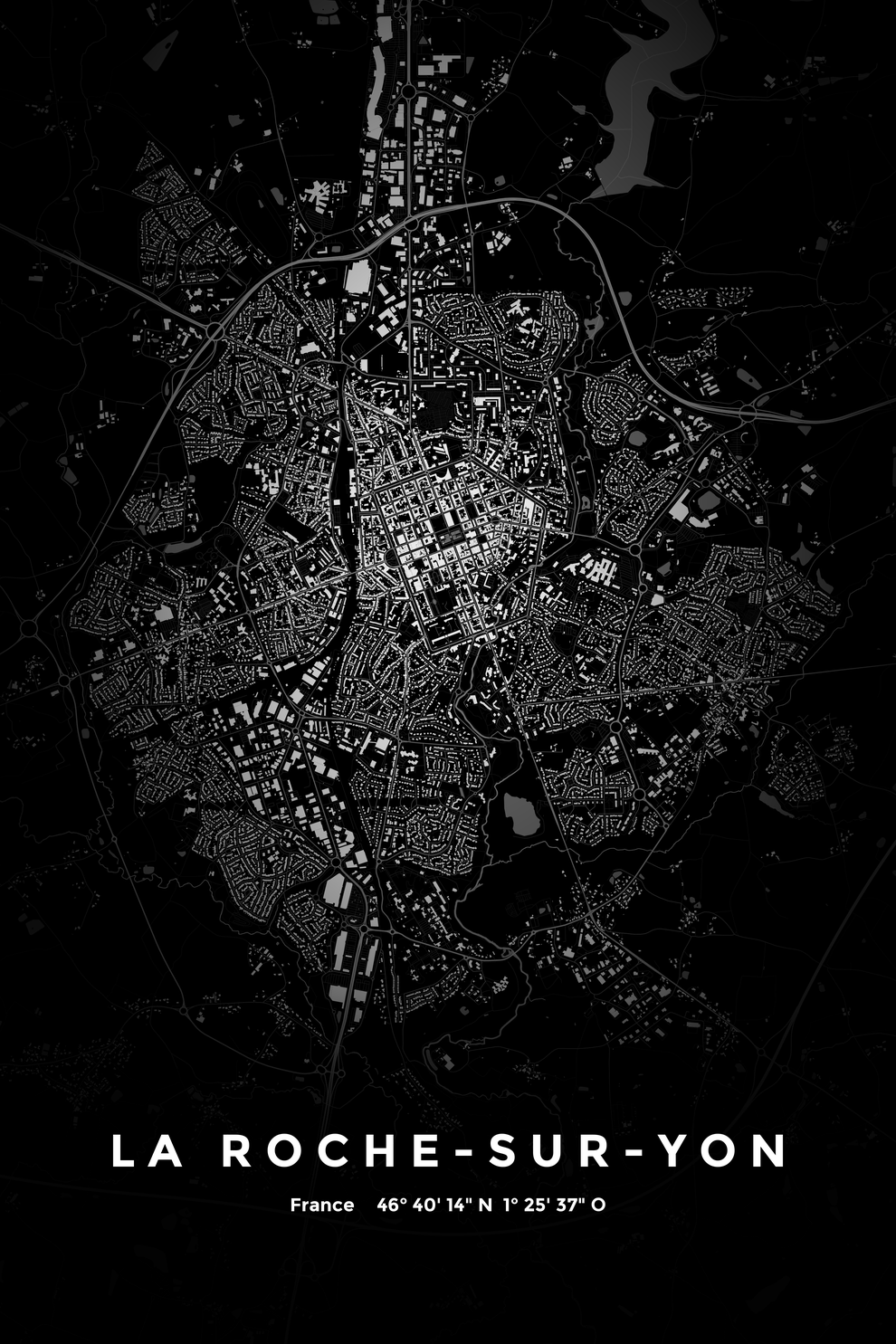 Carte de La Roche-sur-Yon nuit - Affiche personnalisée