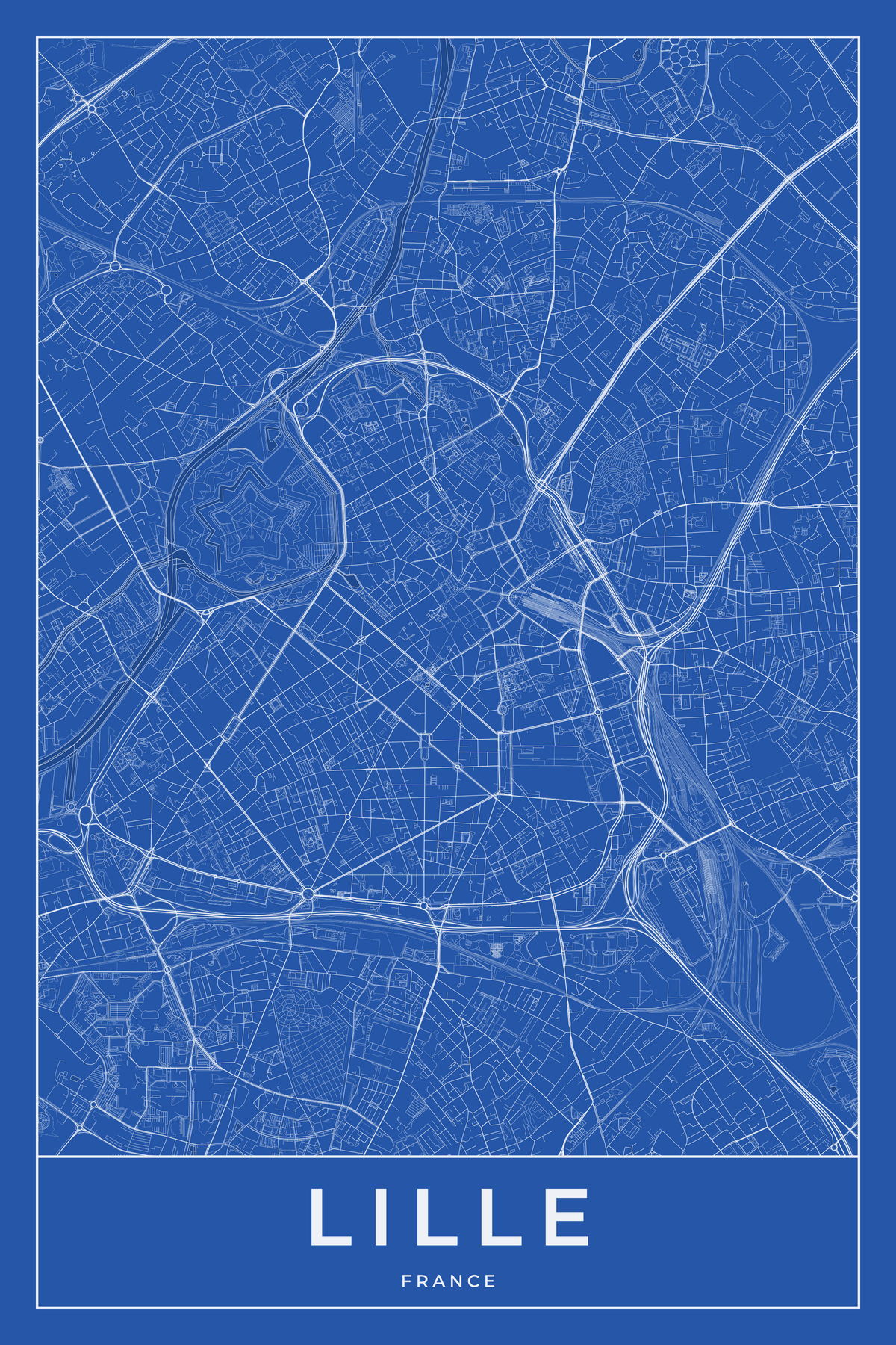 Carte de Lille bleue - Affiche personnalisée