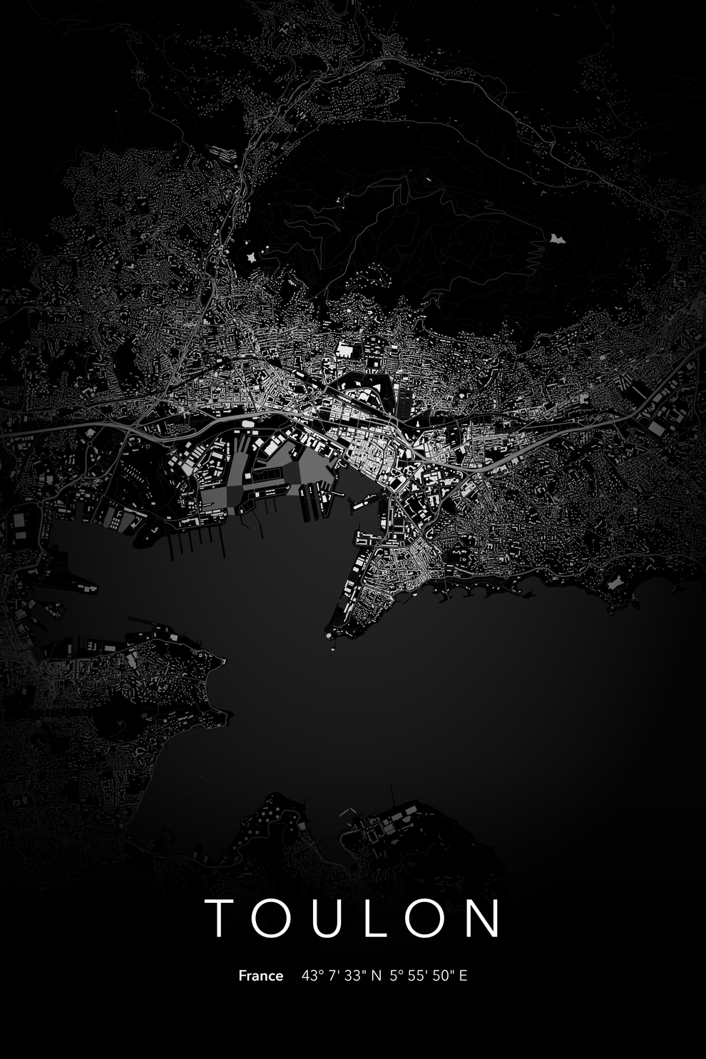 Carte de Toulon nuit - Affiche personnalisée