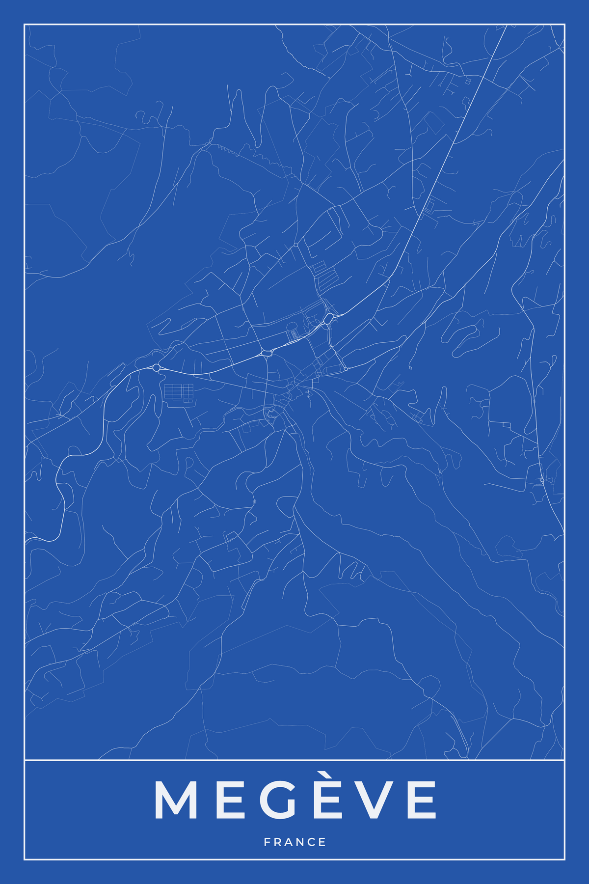 Carte de Megève bleue - Affiche personnalisée