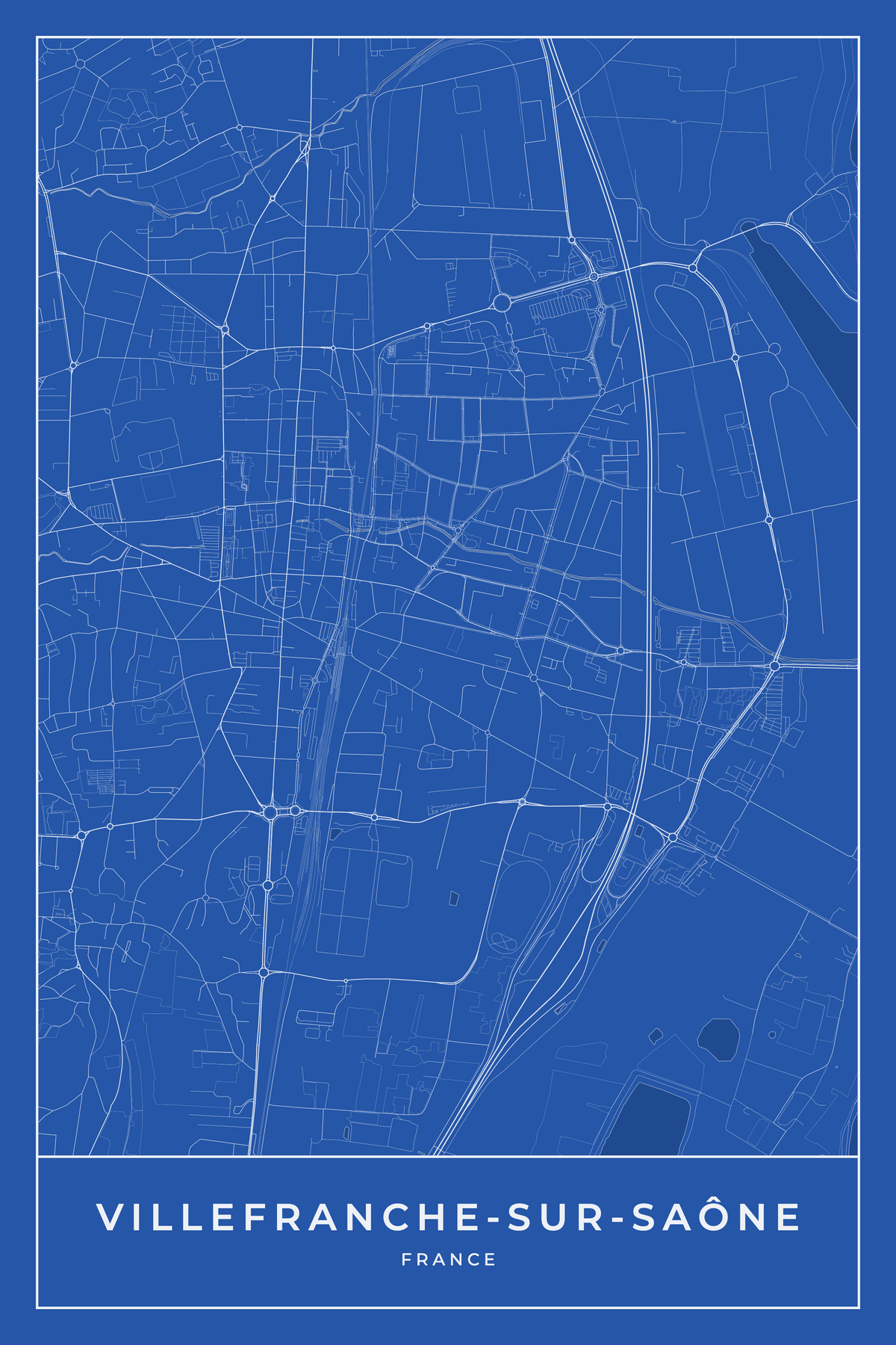 Carte de Villefranche-sur-Saône bleue - Affiche personnalisée