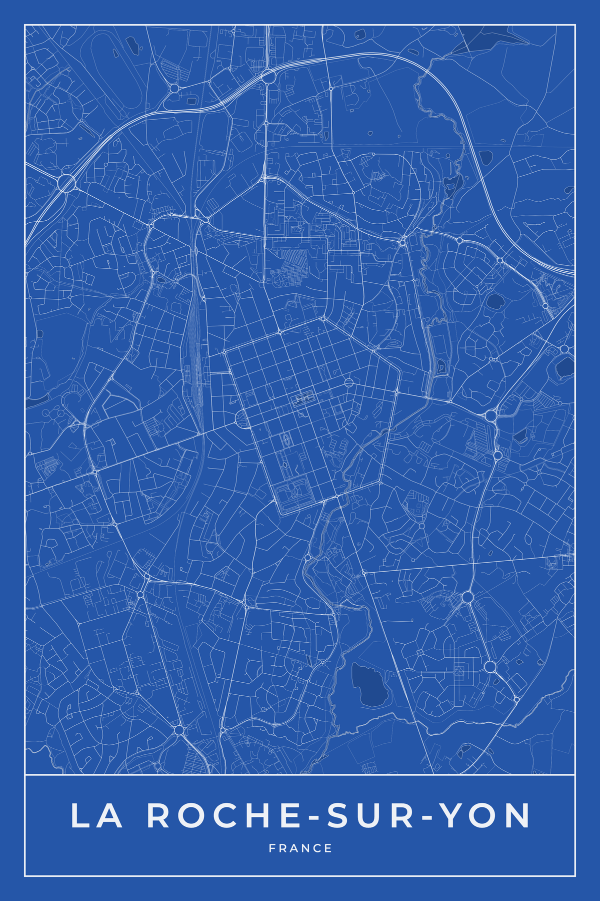 Carte de La Roche-sur-Yon bleue - Affiche personnalisée