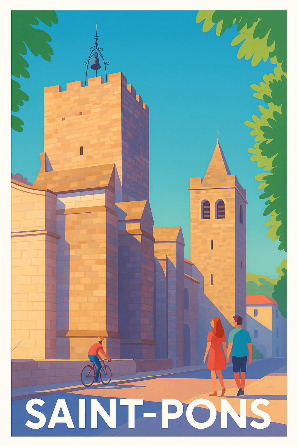 Affiche Saint-Pons — Promenade ensoleillée au cœur de l'histoire · poster d'art de Saint-Pons