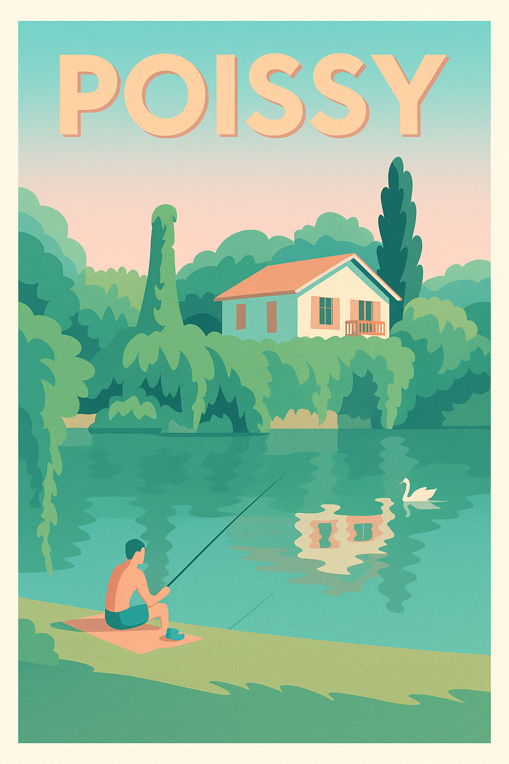 Affiche Poissy — Tranquillité au bord de l'eau · poster d'art de Poissy