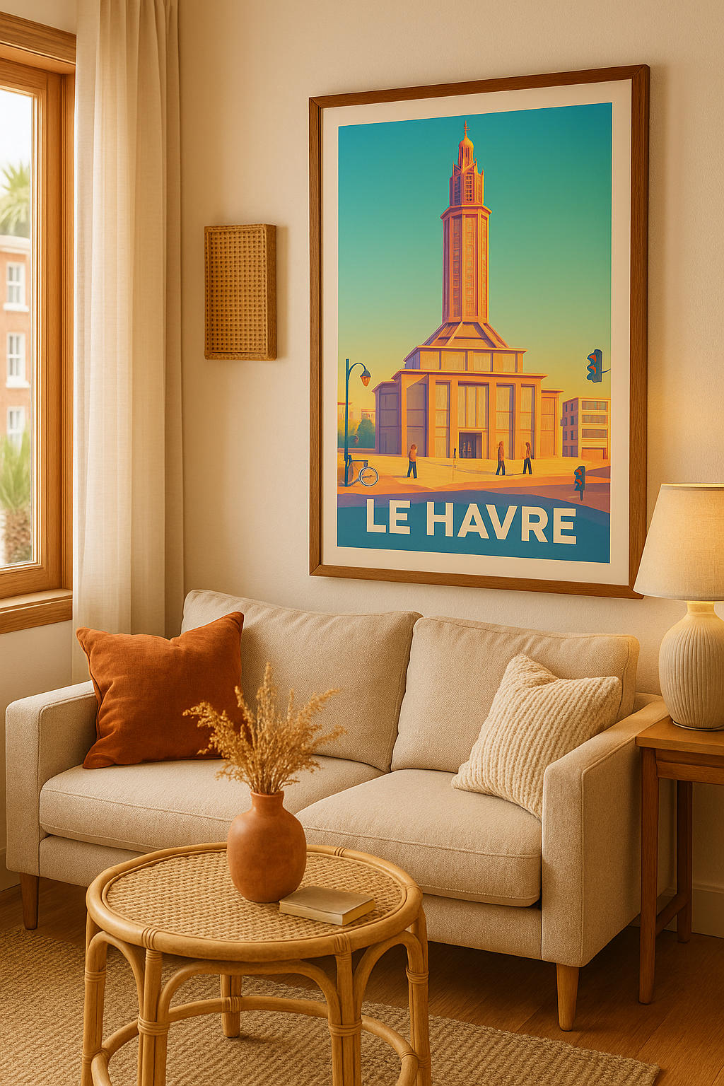 Mise en situation Affiche Le Havre - Lumières et Modernité sur l'Église Saint-Joseph