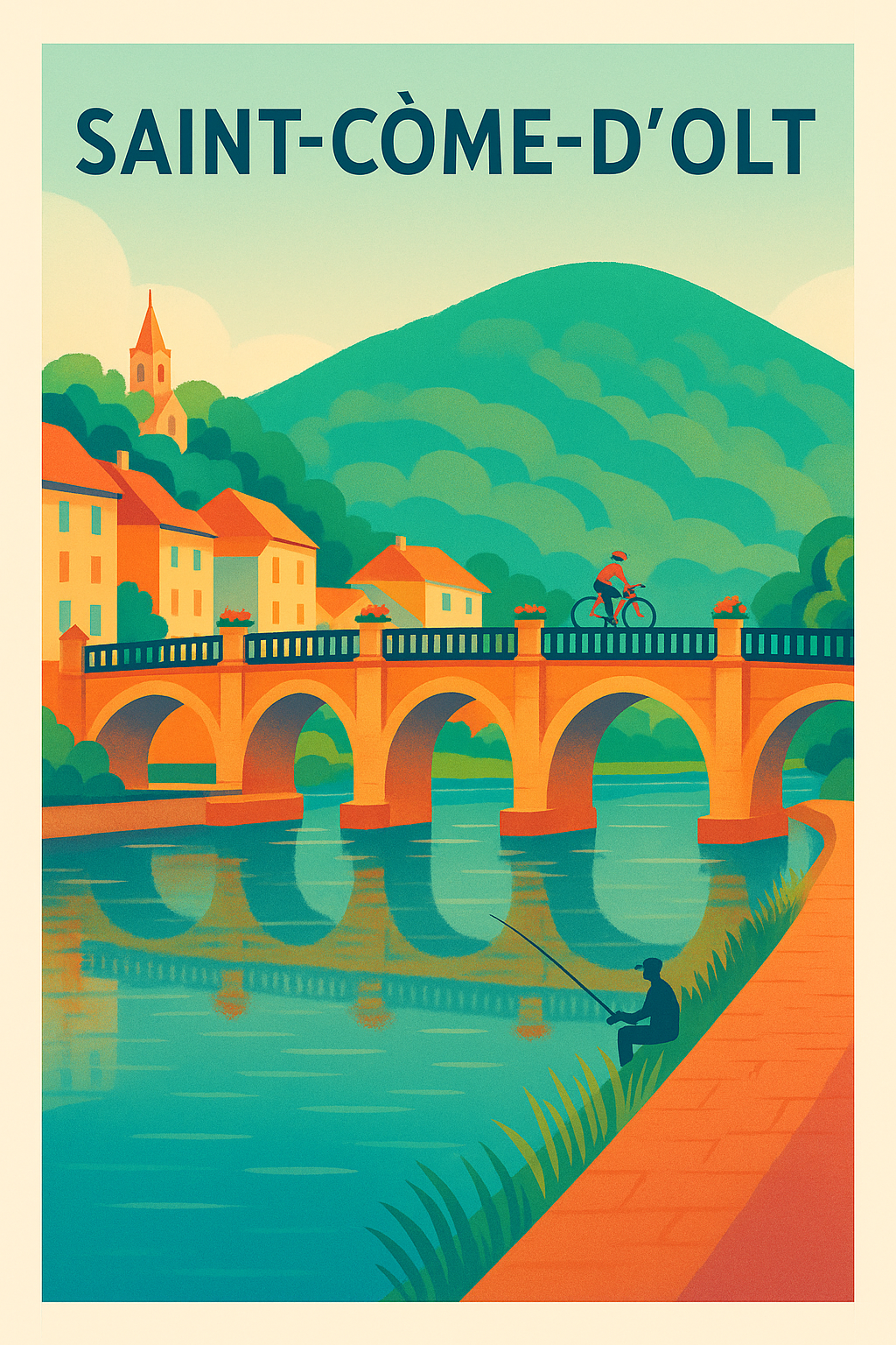 Affiche Saint-Côme-d'Olt — Charme pittoresque au fil de l'eau · poster d'art de Saint-Côme-d'Olt