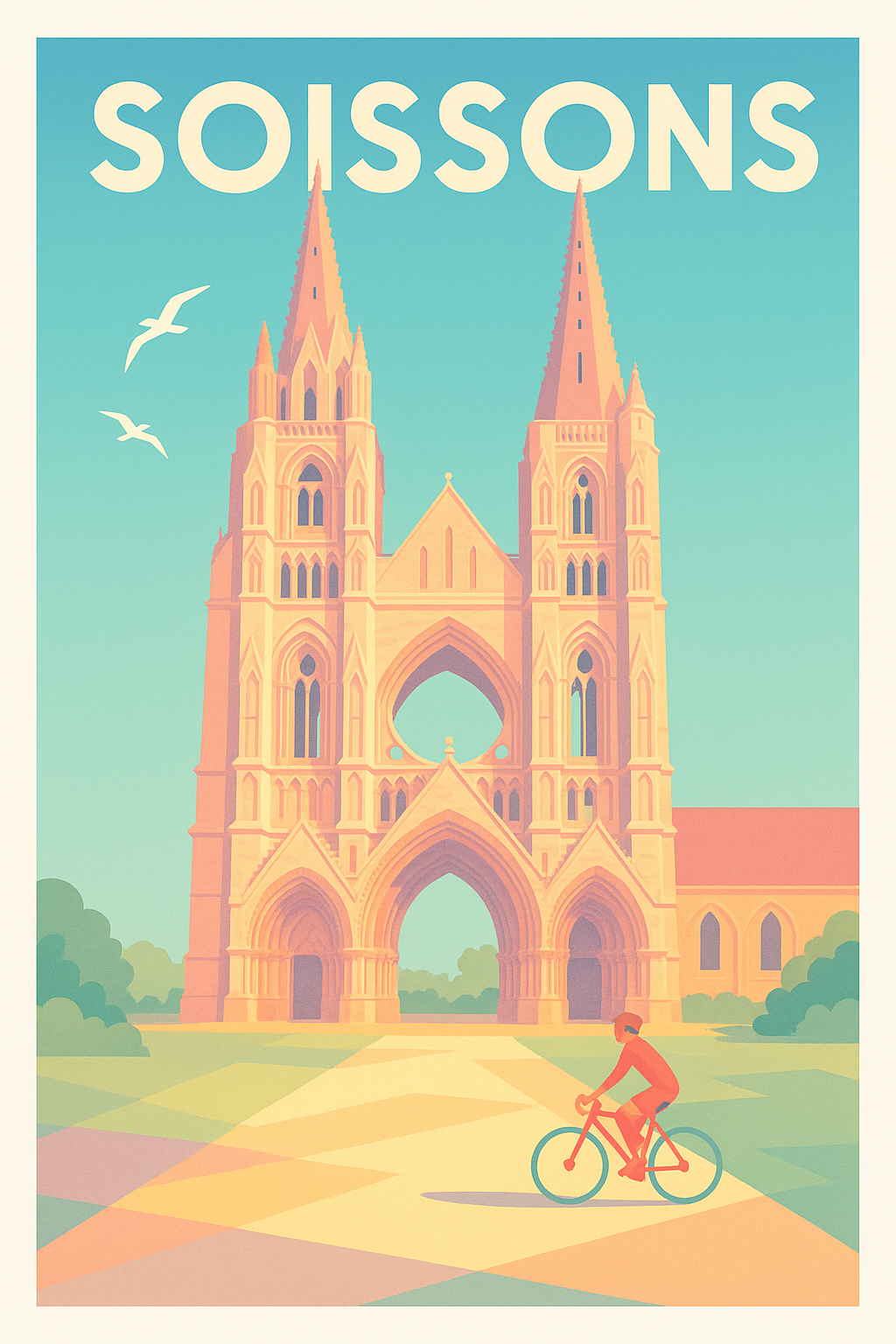 Affiche de Soissons - L'élégance gothique à vélo