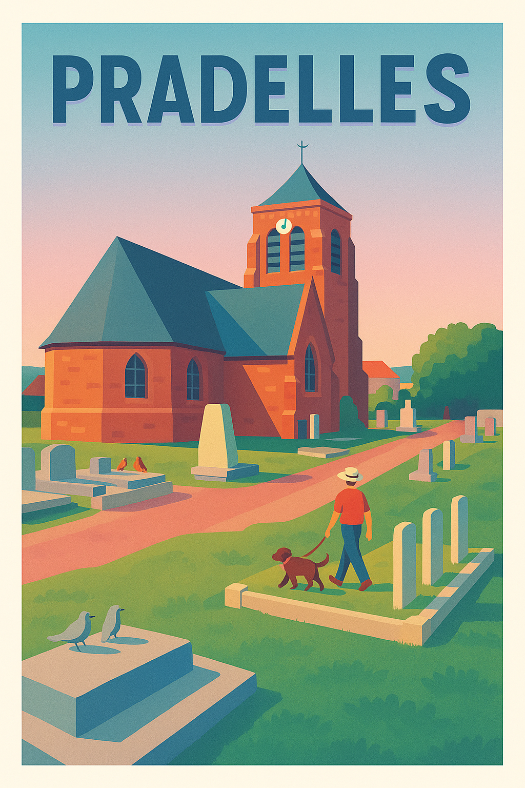 Affiche Pradelles — Tranquillité au village au crépuscule · poster d'art de Pradelles