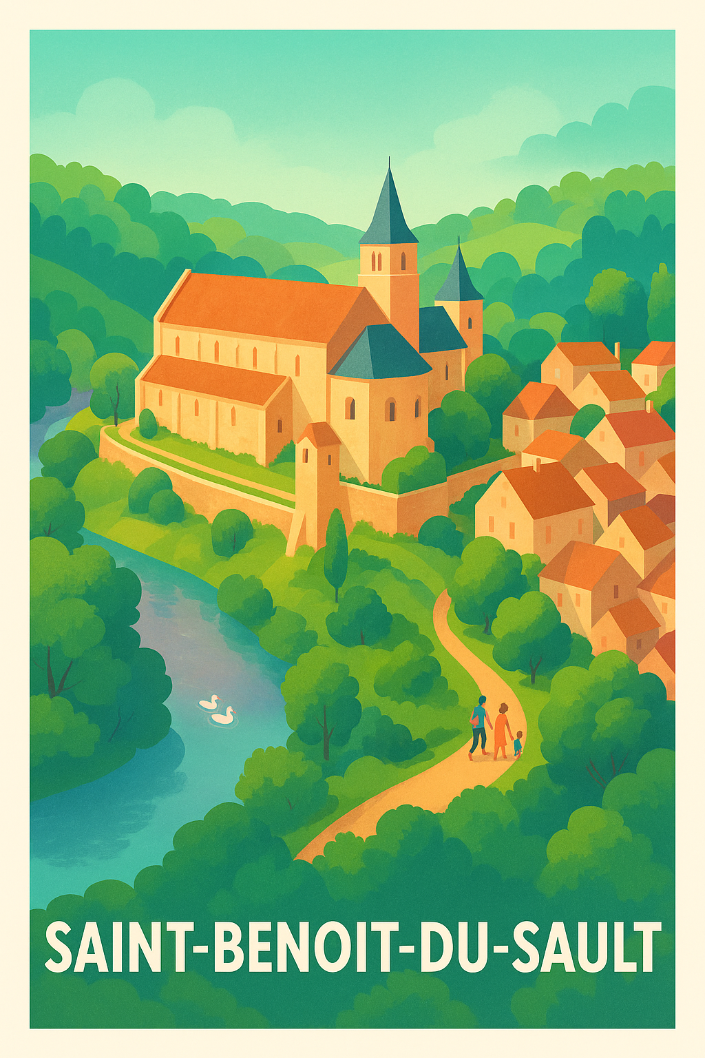 Affiche Saint-Benoît-du-Sault — Charme médiéval et nature préservée · poster d'art de Saint-Benoît-du-Sault