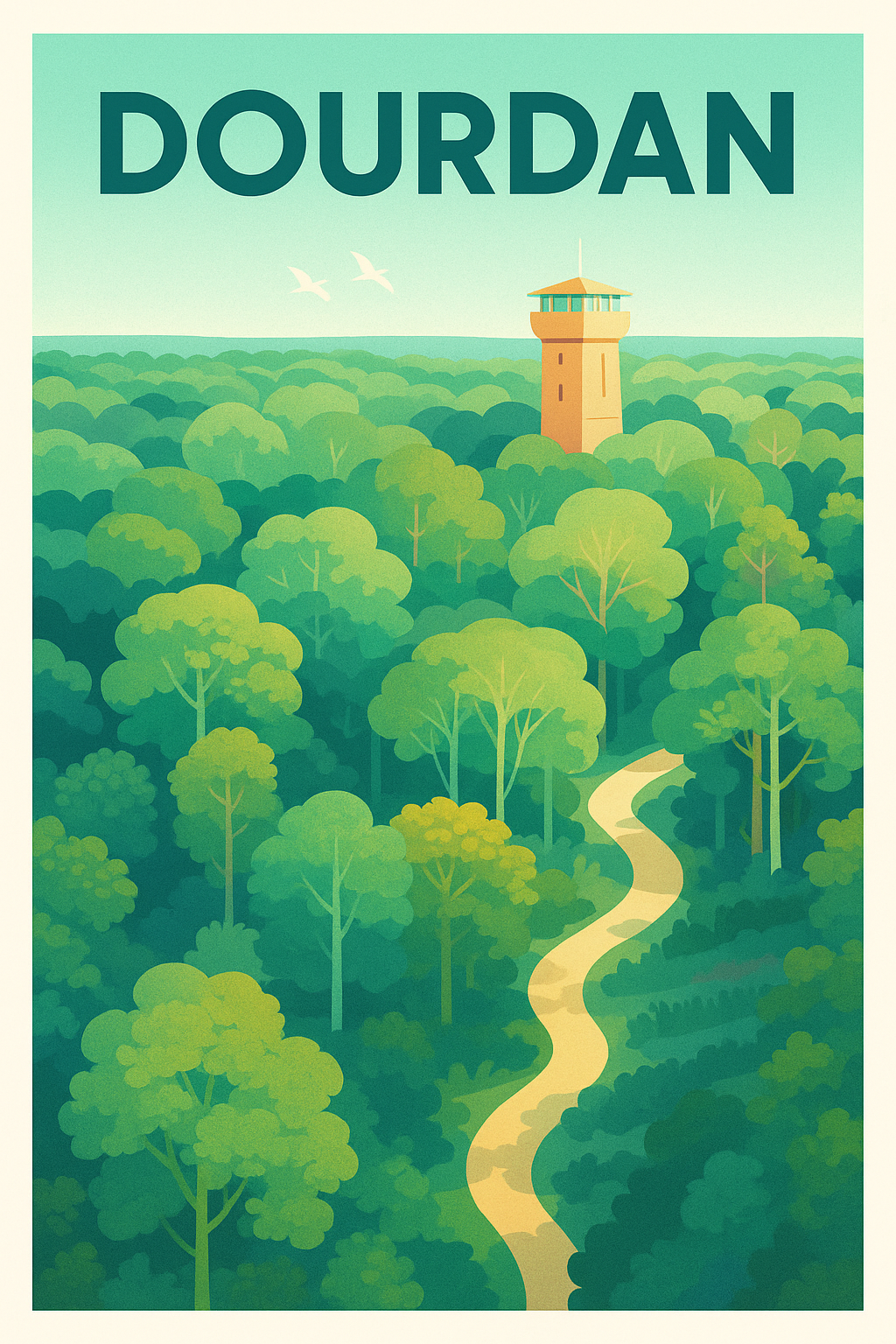 Affiche de Dourdan - Échappée verte et tour emblématique