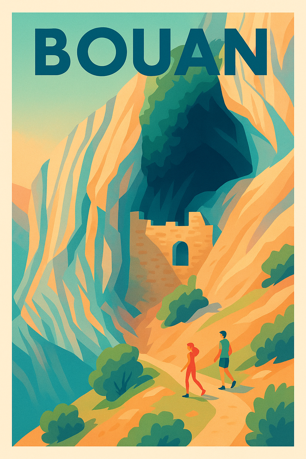 Affiche Bouan — Évasion et patrimoine au cœur des montagnes · poster d'art de Bouan
