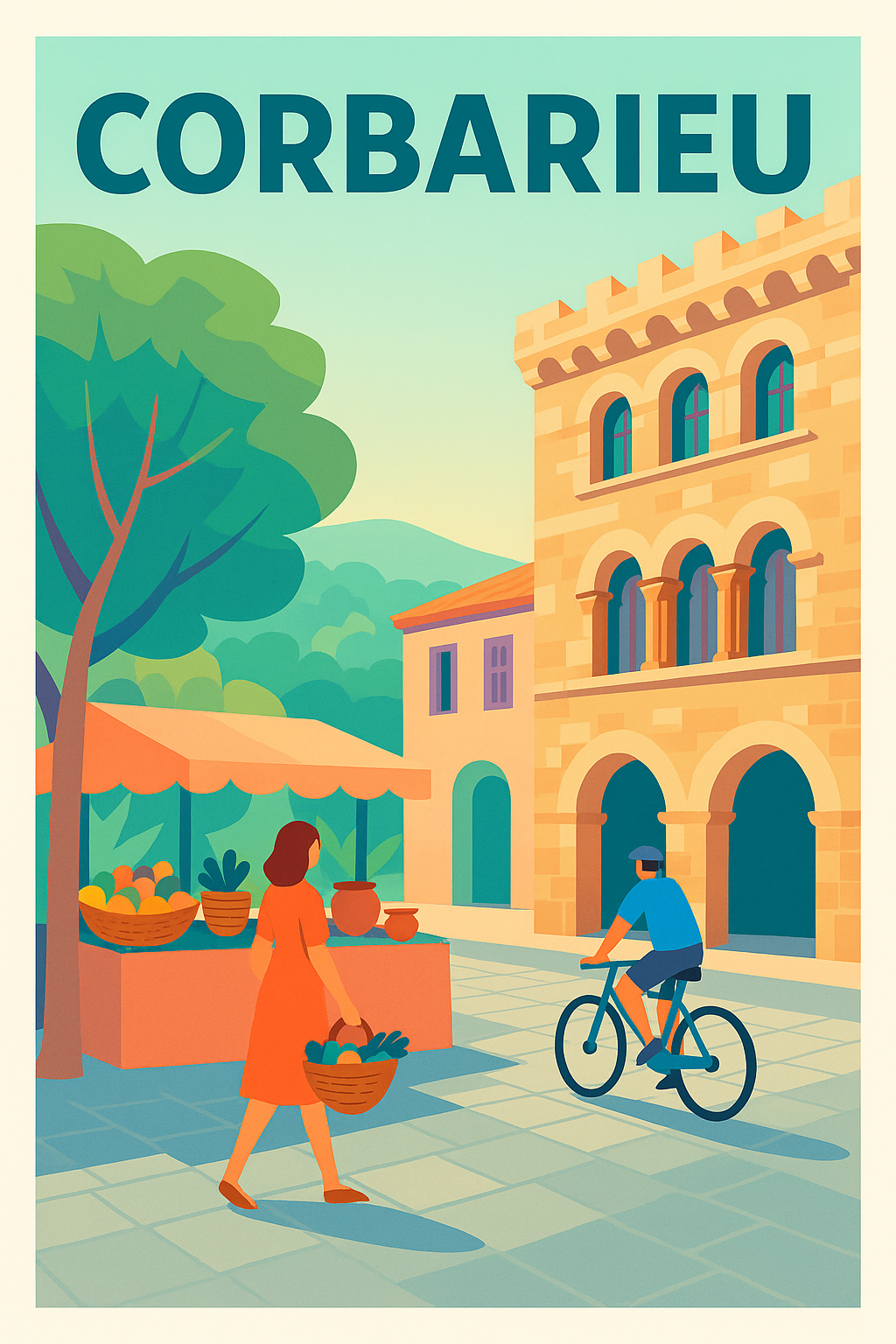 Affiche de Corbarieu - Ambiance village au marché ensoleillé