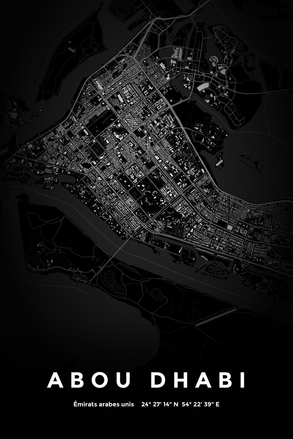 Carte d'Abou Dhabi nuit - Affiche personnalisée