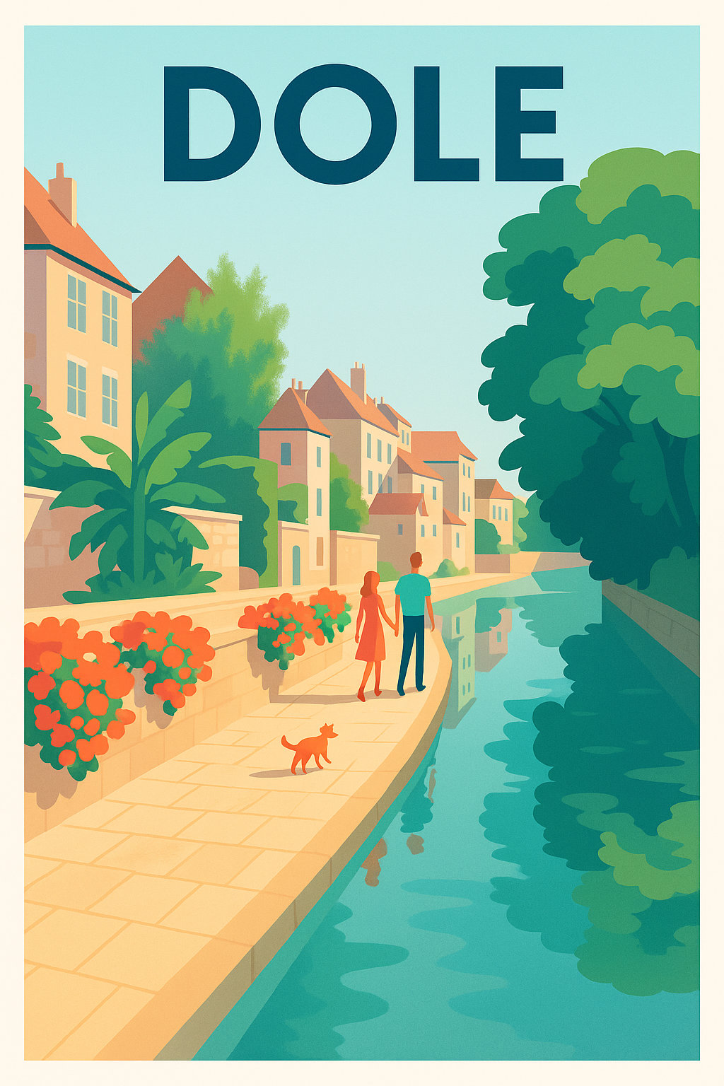 Affiche Dole — Balade romantique au bord de l'eau · poster d'art de Dole