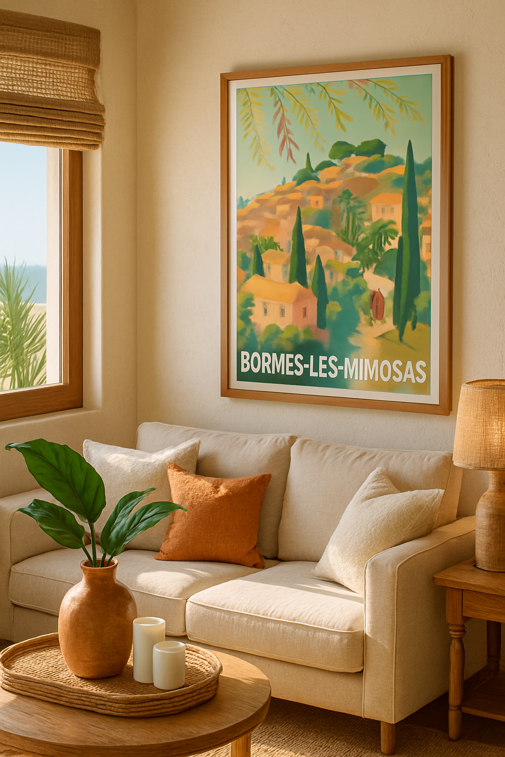 Mise en situation Affiche de Bormes-les-Mimosas - L'élégance provençale en poster vintage