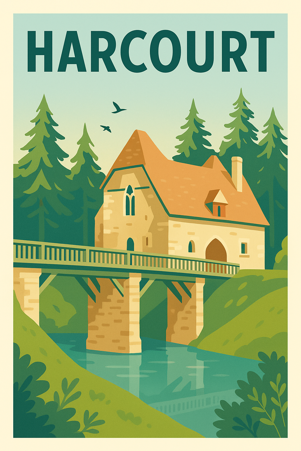Affiche de Harcourt - Charme bucolique et patrimoine préservé