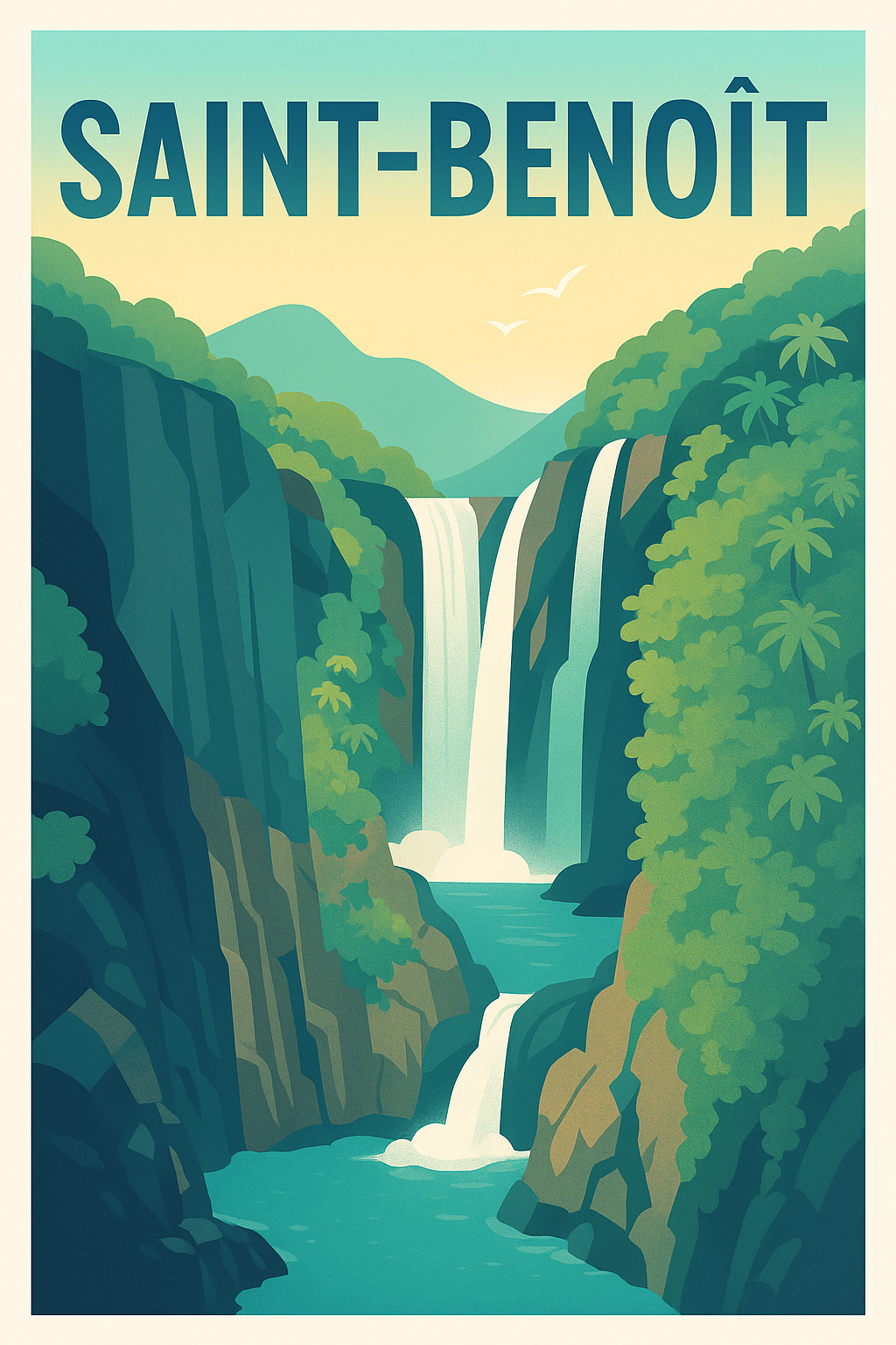 Affiche Saint-Benoît — Évasion au cœur des cascades · poster d'art de Saint-Benoît