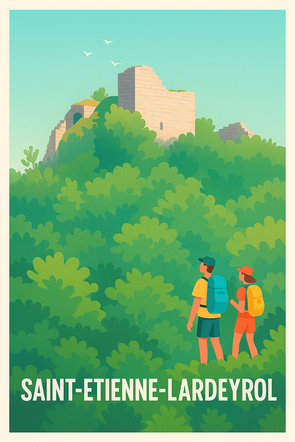 Affiche Saint-Étienne-Lardeyrol — Aventure et patrimoine en pleine nature · poster d'art de Saint-Étienne-Lardeyrol