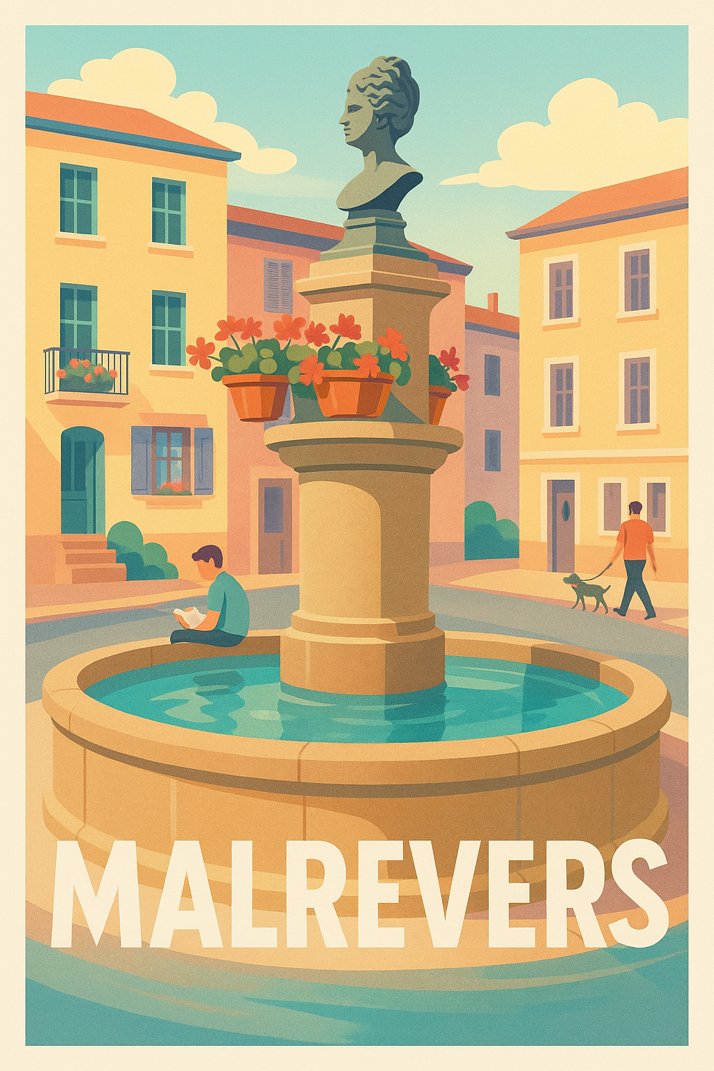 Affiche Malrevers — Charme et sérénité au cœur du village · poster d'art de Malrevers