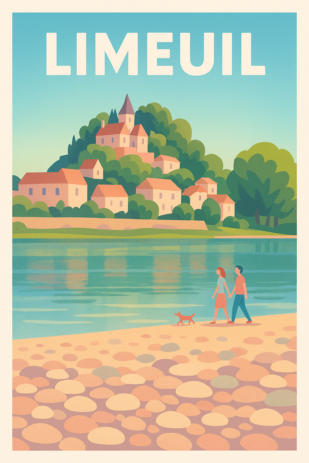 Affiche Limeuil — Promenade paisible au bord de l'eau · poster d'art de Limeuil