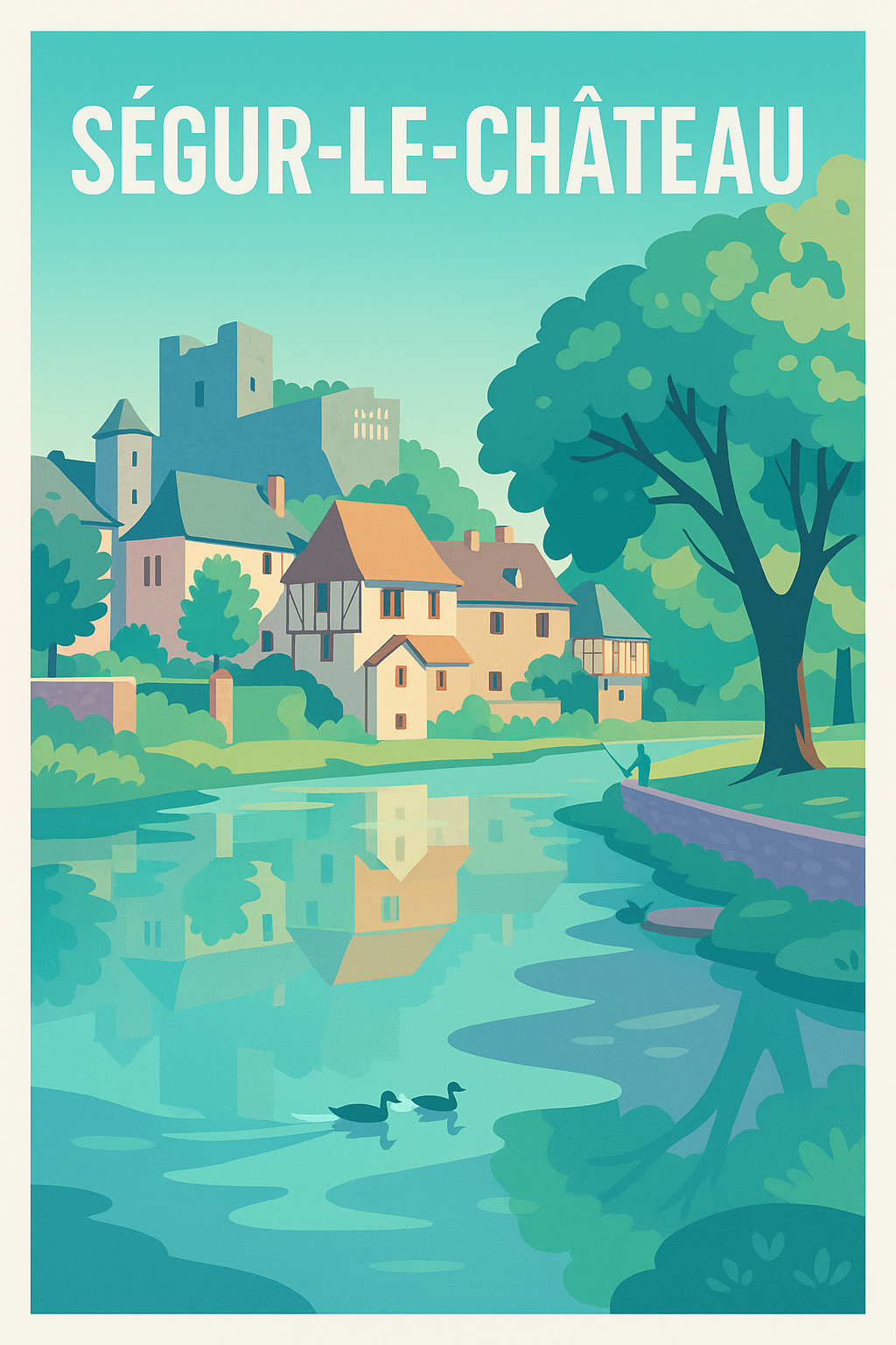 Affiche Ségur-le-Château — Charme et quiétude au bord de l'eau · poster d'art de Ségur-le-Château