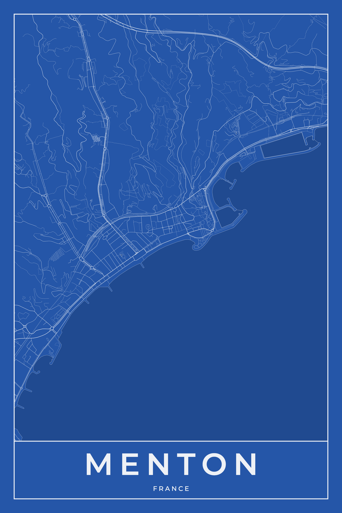 Carte de Menton bleue - Affiche personnalisée