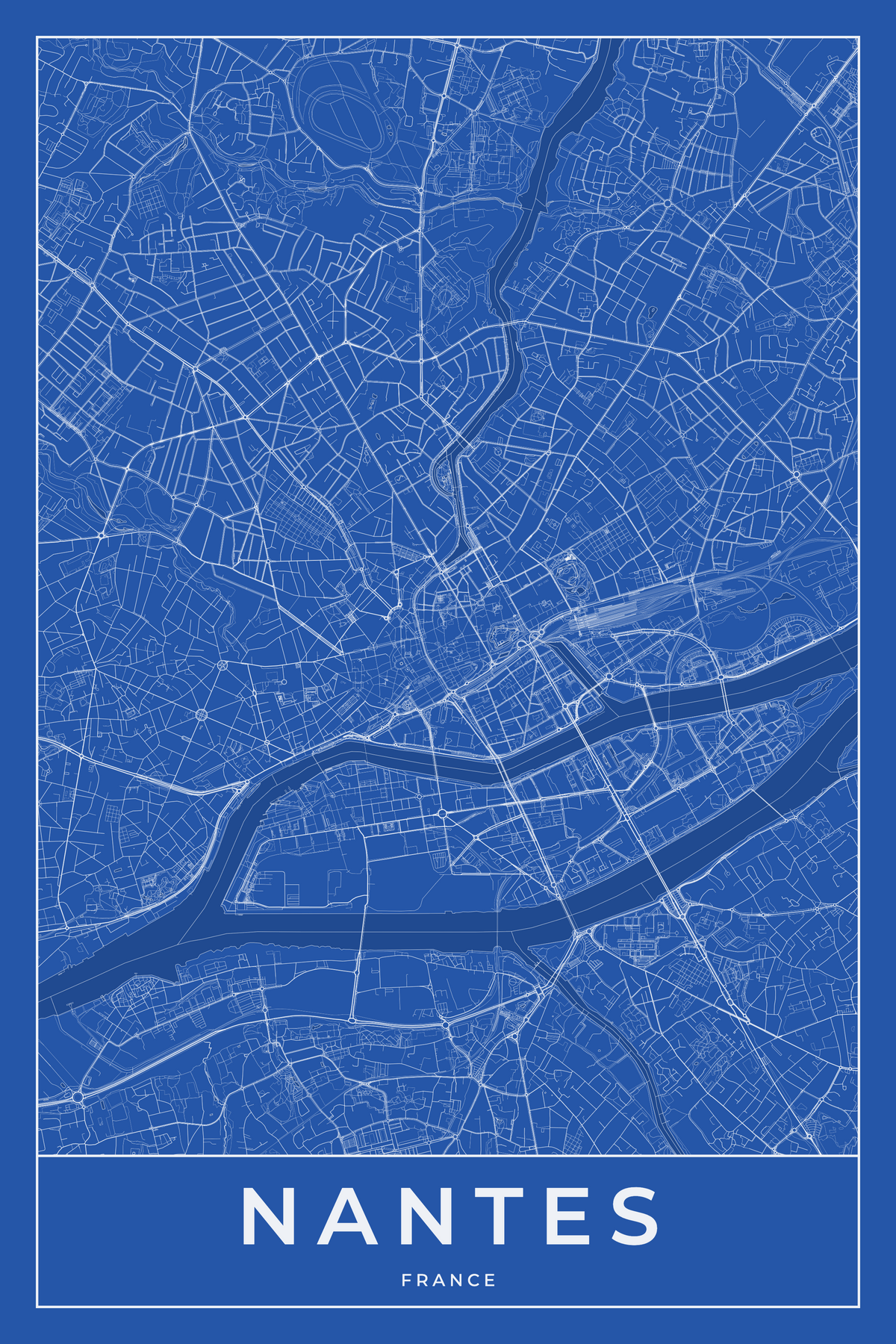 Carte de Nantes bleue - Affiche personnalisée