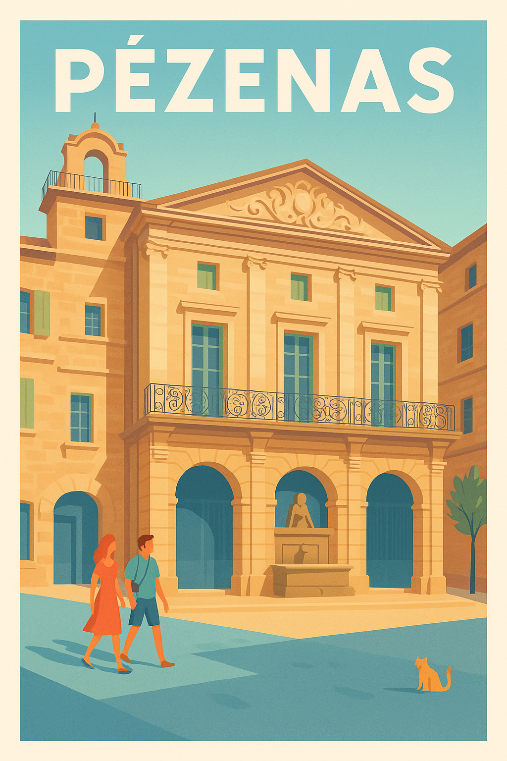 Affiche de Pézenas - Charme et douceur d’une place ensoleillée