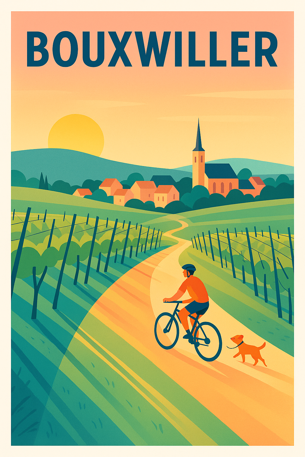 Affiche Bouxwiller — Promenade en pleine nature au coucher du soleil · poster d'art de Bouxwiller