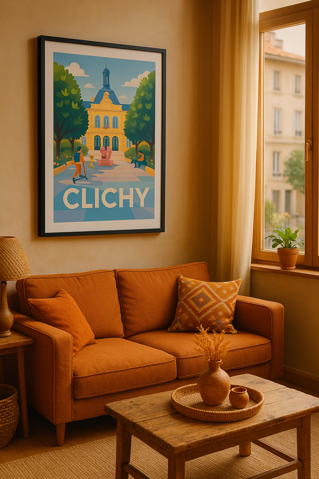Mise en situation Affiche Clichy - Esprit de vie et détente au cœur de la ville