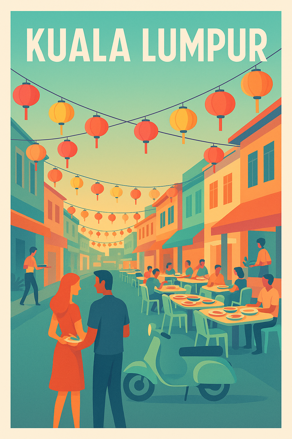 Affiche Kuala Lumpur — Ambiance festive et chaleureuse en pleine rue · poster d'art de Kuala Lumpur