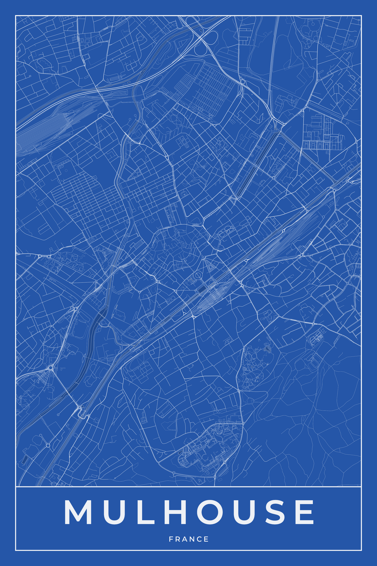 Carte de Mulhouse bleue - Affiche personnalisée