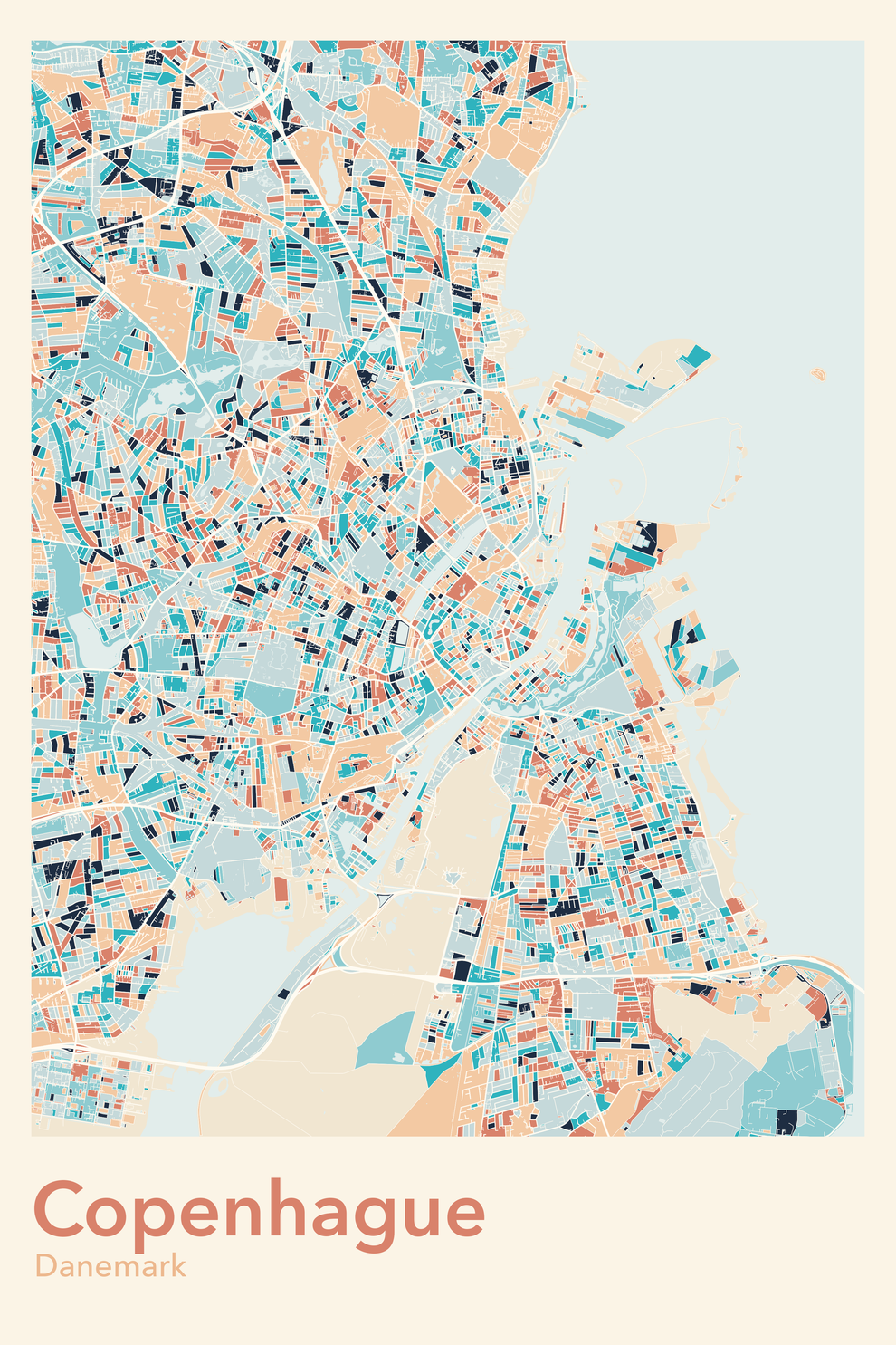 Plan de Copenhague coloré - Carte personnalisée