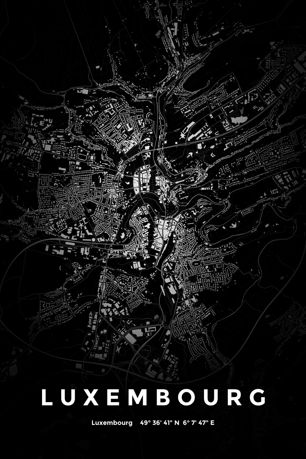 Carte de Luxembourg nuit - Affiche personnalisée