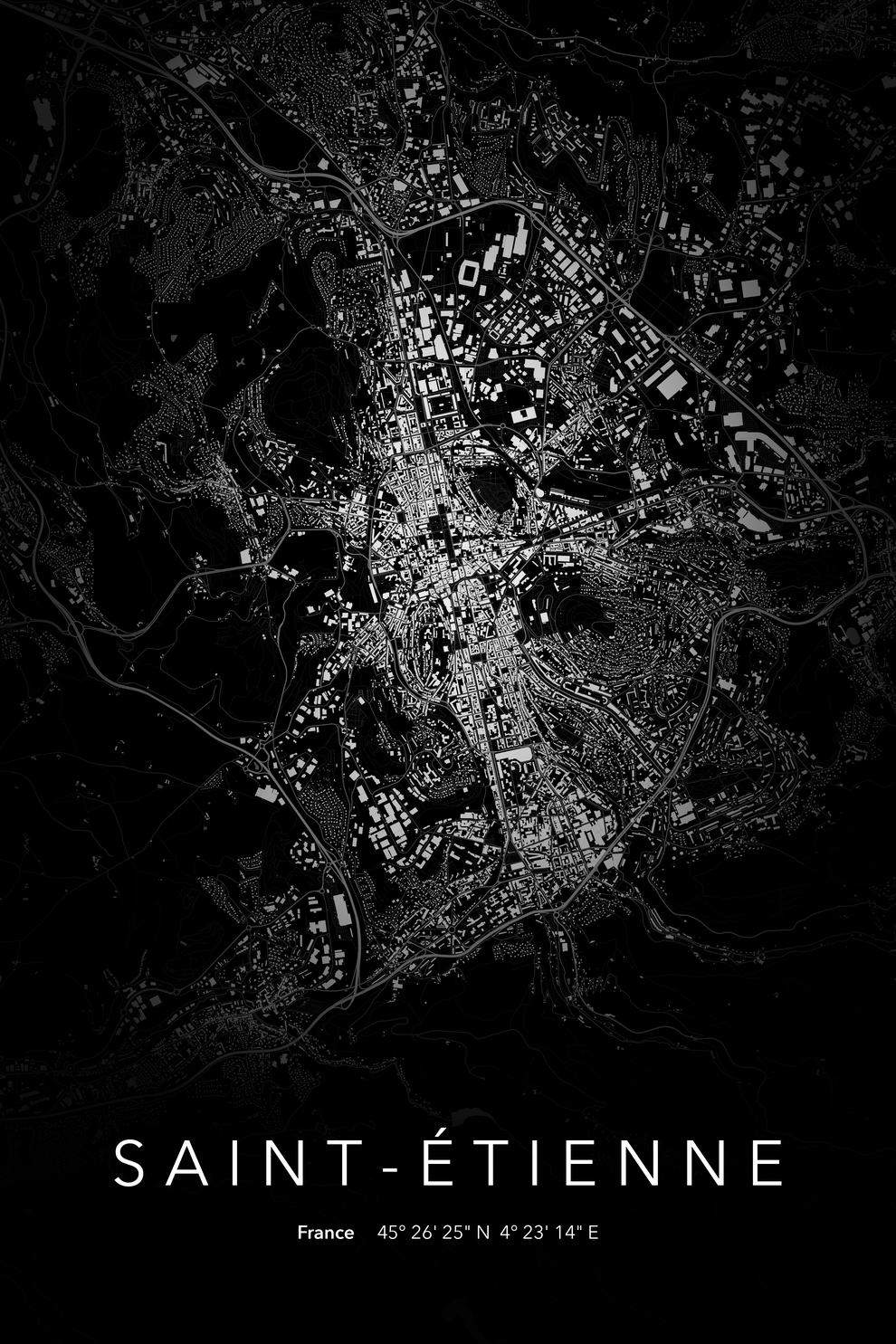 Carte de Saint-Étienne nuit - Affiche personnalisée