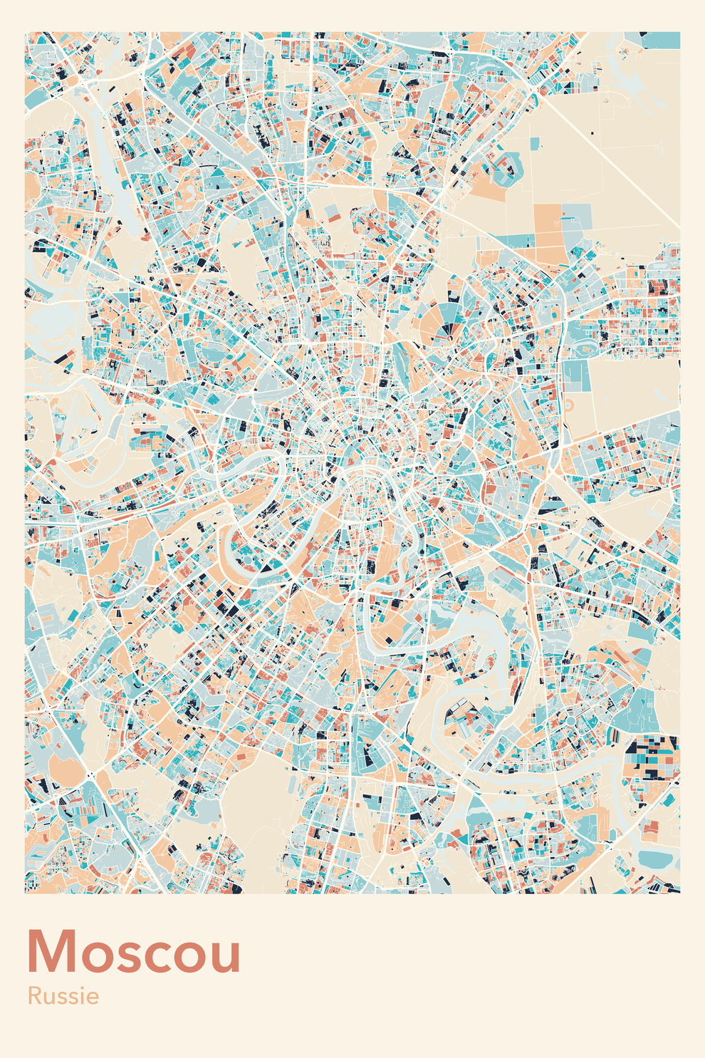 Plan de Moscou coloré - Carte personnalisée