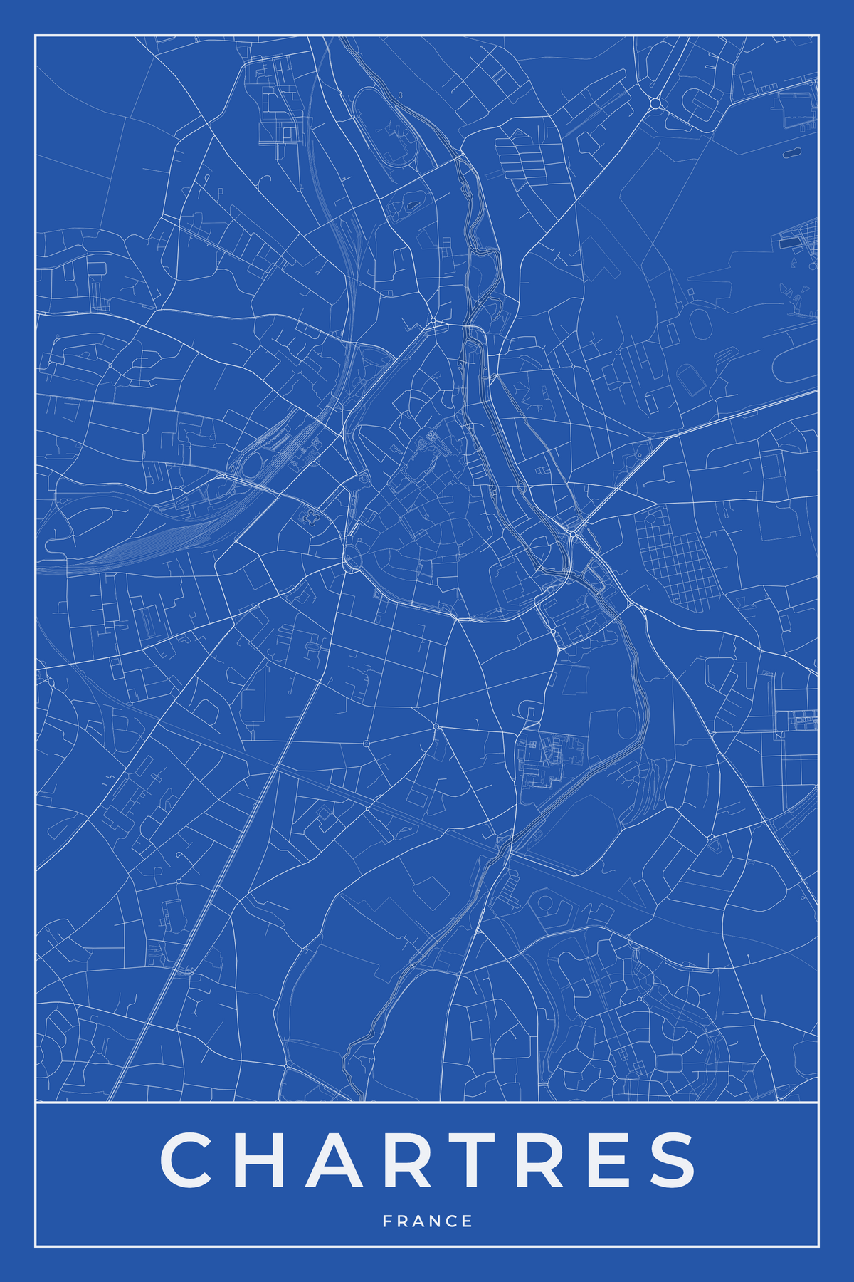 Carte de Chartres bleue - Affiche personnalisée