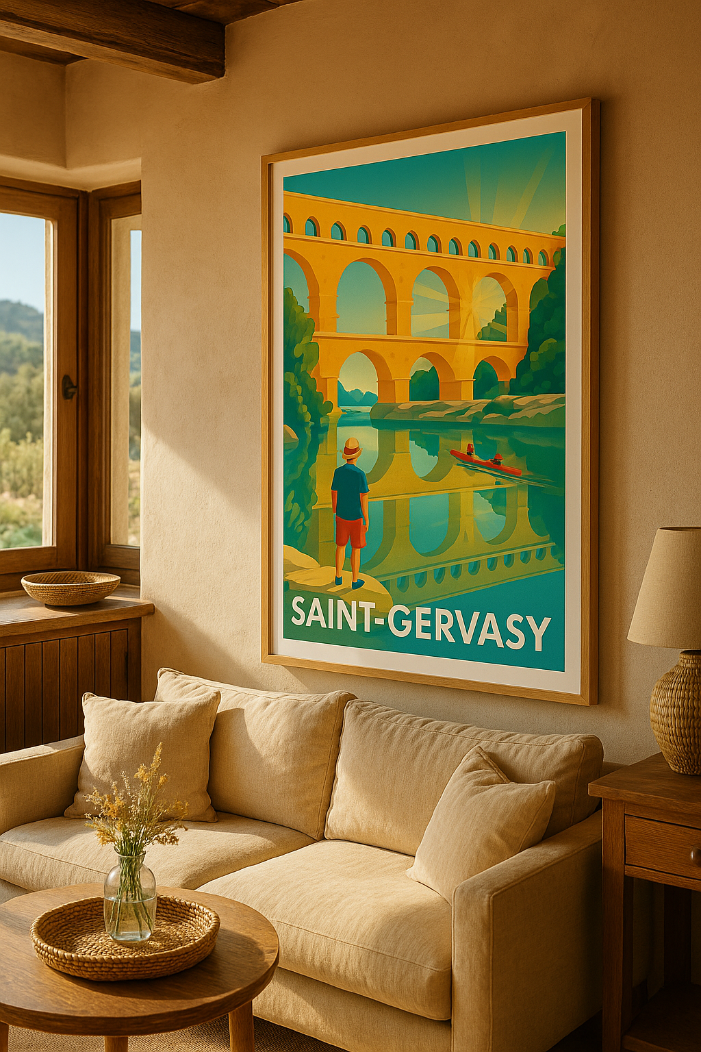 Mise en situation Affiche Saint-Gervasy - L'éclat du Pont du Gard au soleil couchant