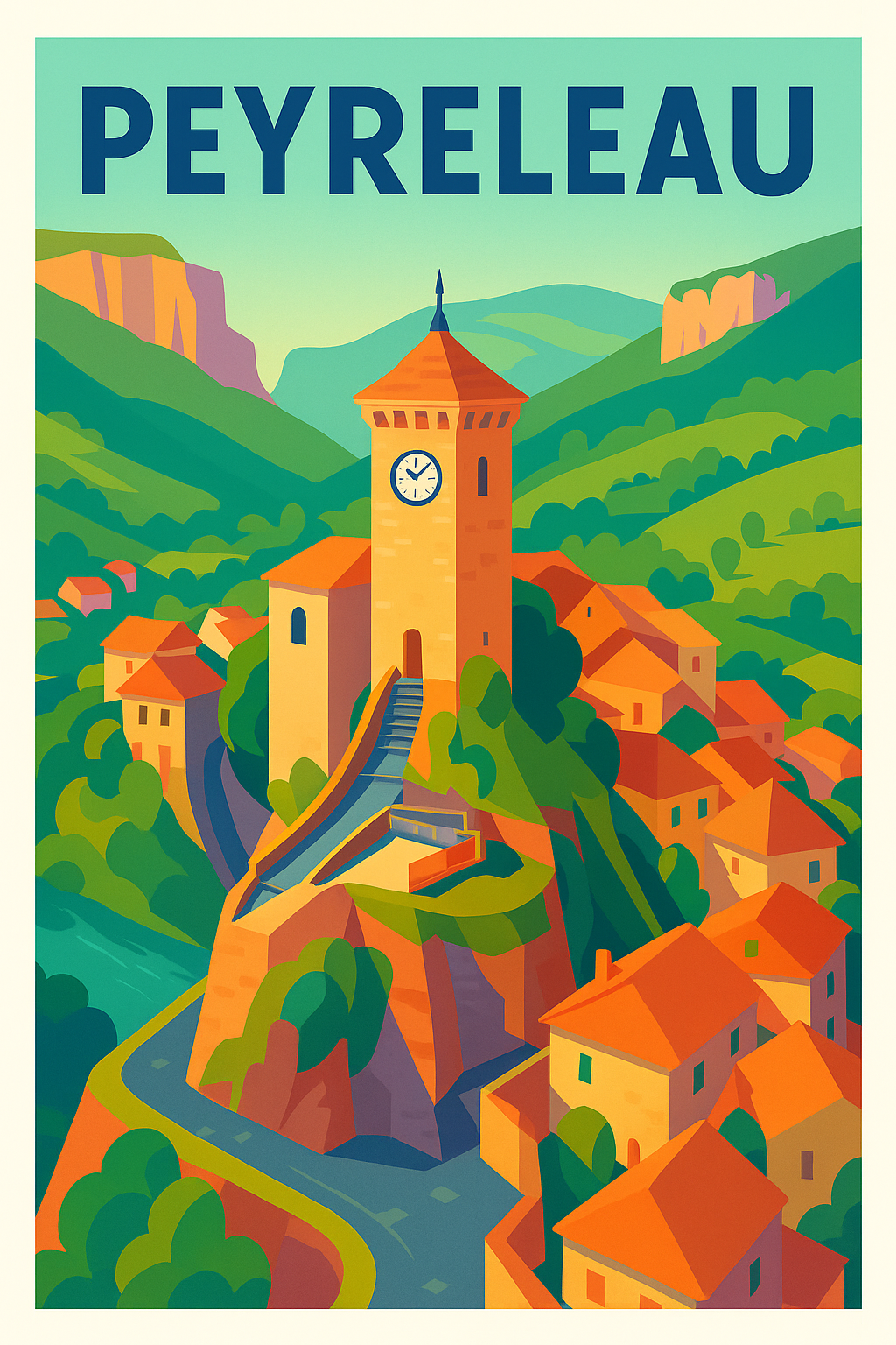 Affiche Peyreleau — Charme pittoresque au cœur des gorges · poster d'art de Peyreleau
