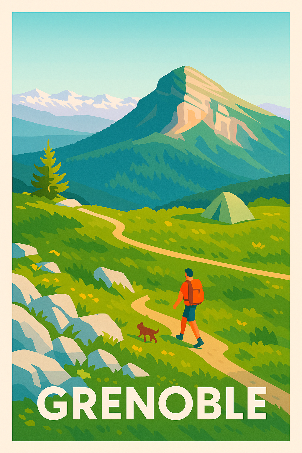 Affiche Grenoble - Au cœur des sentiers alpins