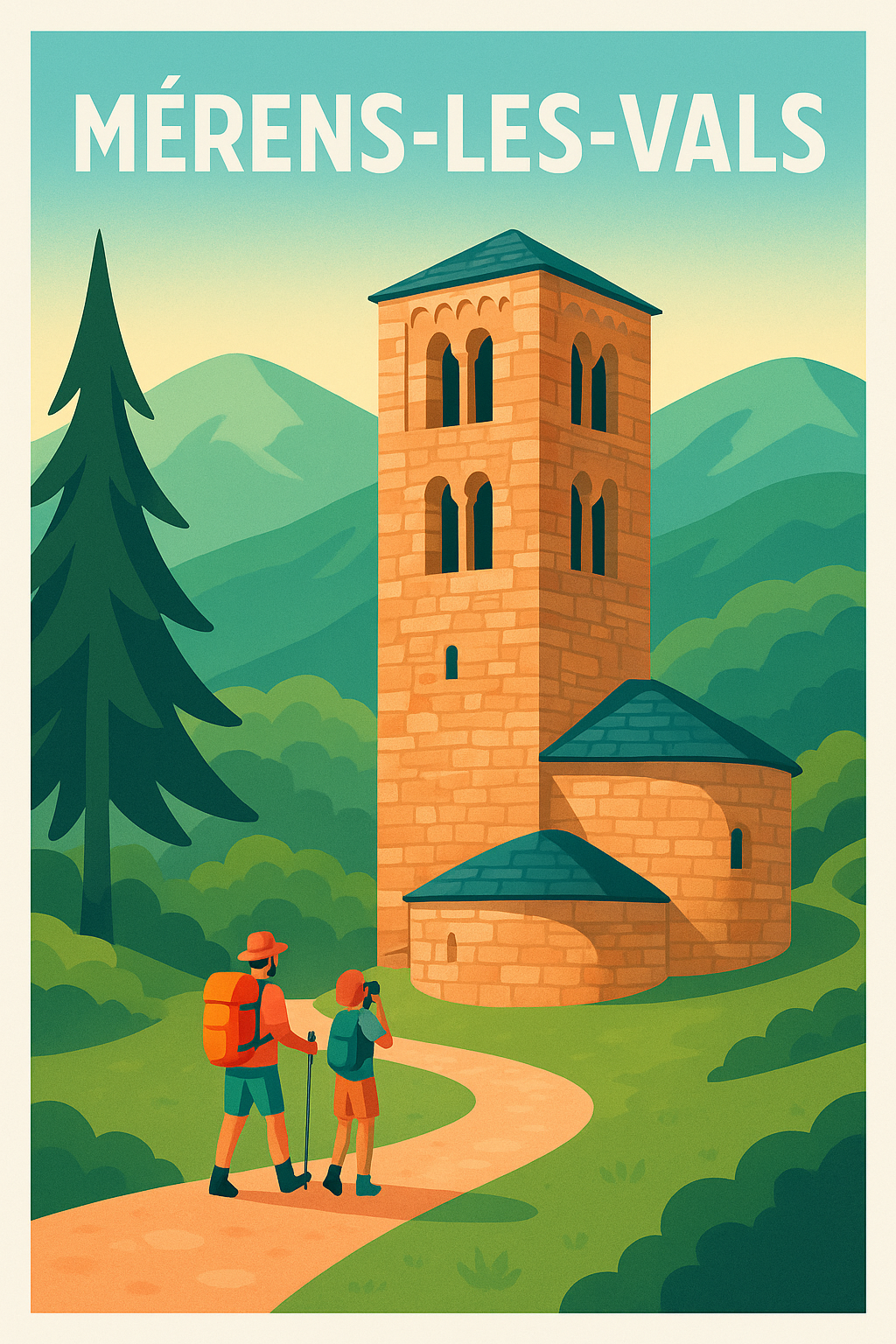 Affiche Mérens-les-Vals — Escapade au cœur des Pyrénées · poster d'art de Mérens-les-Vals